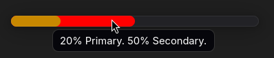 Screenshot of the custom widget with the mouse hovering it. The following tooltip shows up "20% Primary. 50% Secondary."